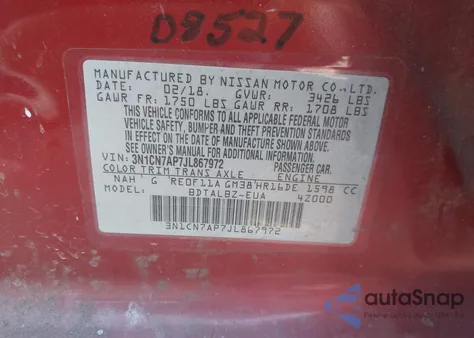 2018 Nissan Versa 1.6 Sv from USA, damaged, VIN 3N1CN7AP7JL867972